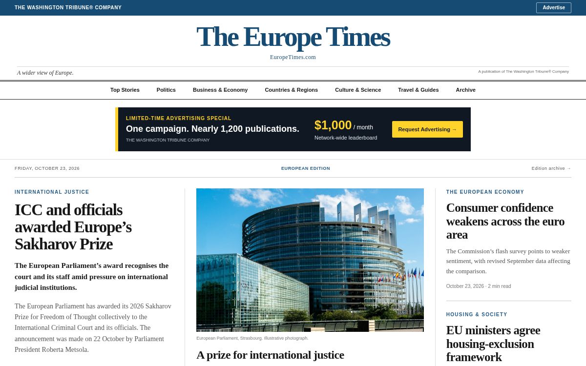 EuropeTimes.com homepage preview