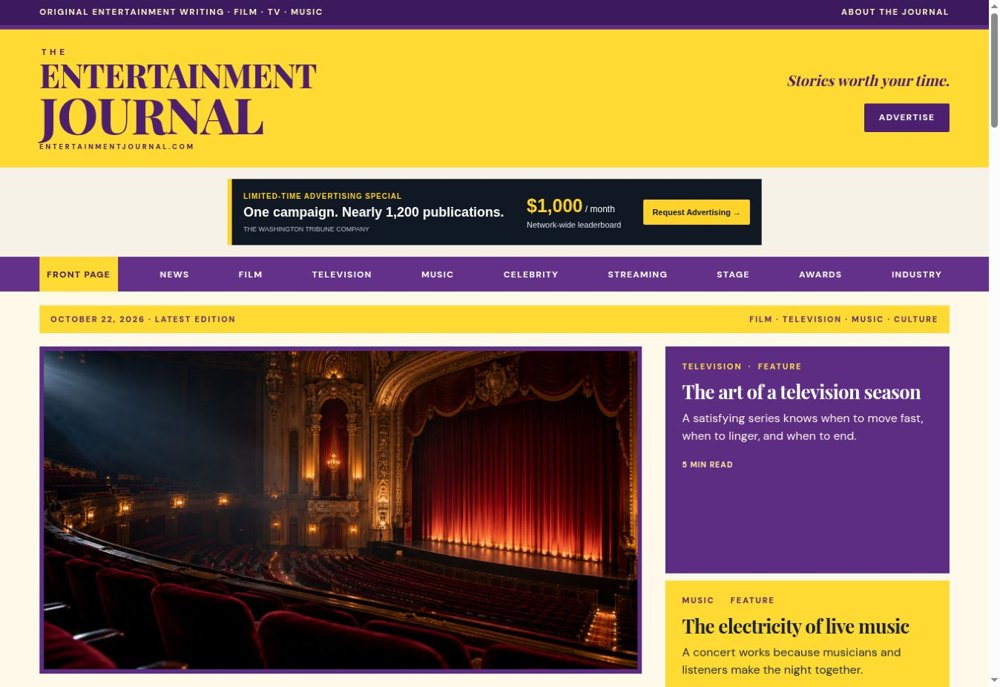 EntertainmentJournal.com homepage preview