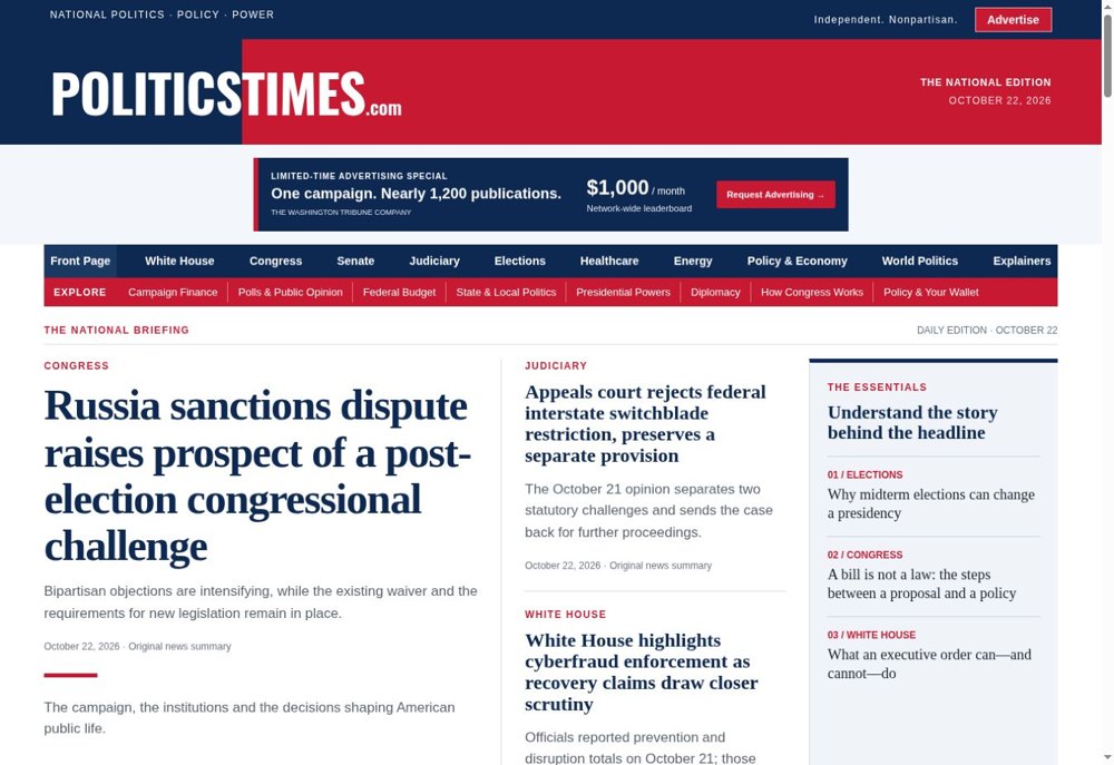 PoliticsTimes.com homepage preview