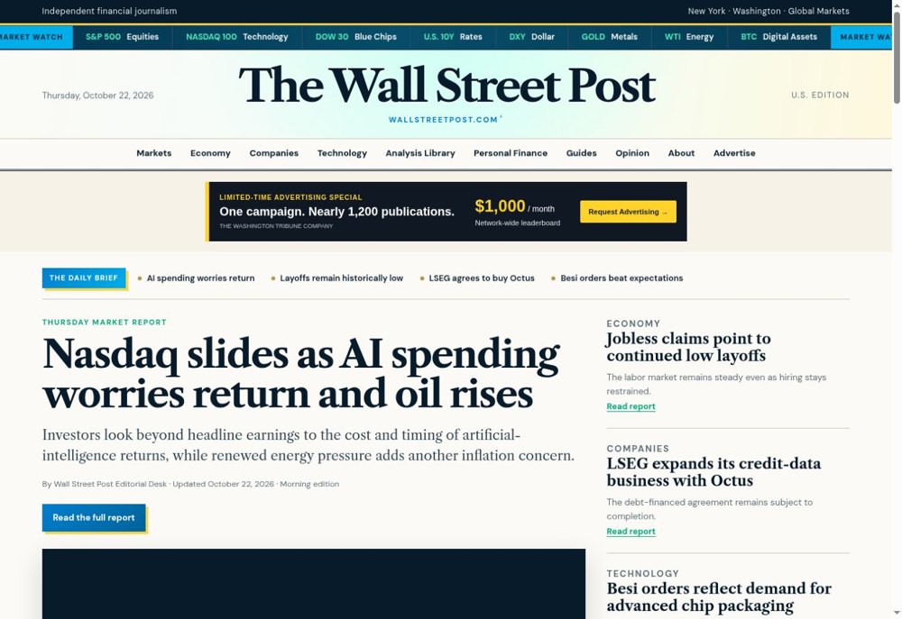 WallStreetPost.com® homepage preview